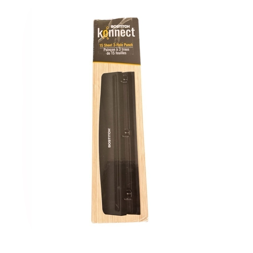 Bostitch Konnect 15 Sheet 3-Hole Punch Black 9/32” Hole Diameter Office Crafts